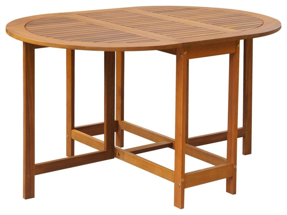 vidaXL Solid Acacia Wood Outdoor Drop Leaf Table Oval Dinning Stand