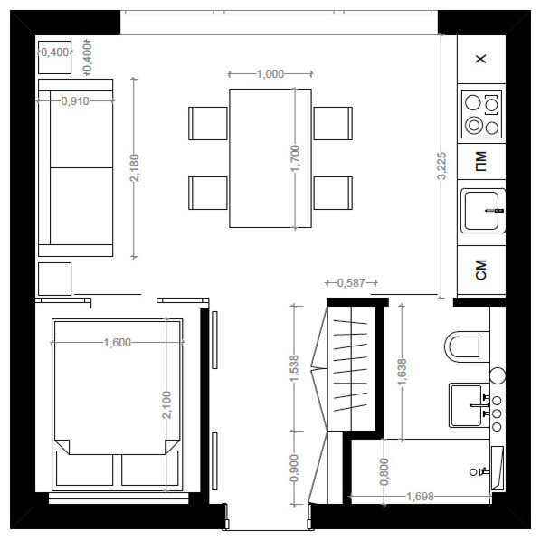 Дизайн-проект однокомнатной квартиры 33 кв.м.