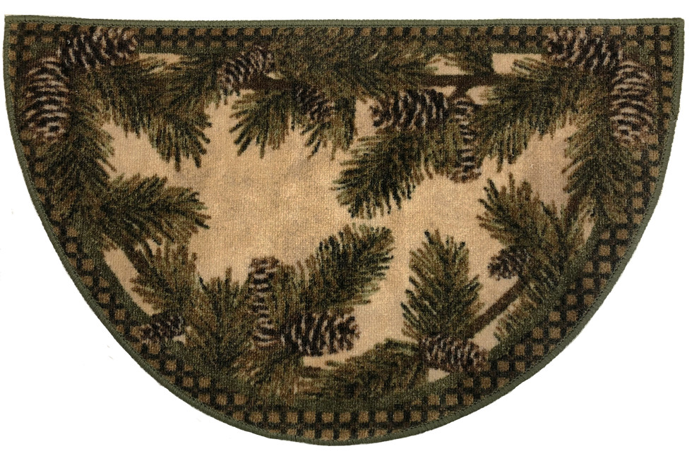 Cozy Cabin Rustic Lodge Kitchen Accent Rug, 19"x31" Half Moon Rustic