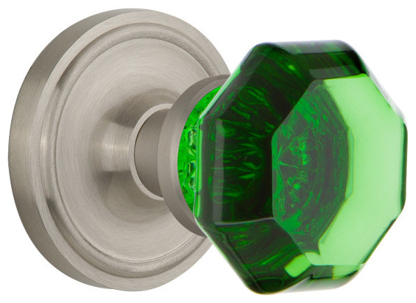 Classic Rosette Passage Waldorf Emerald Knob, Satin Nickel