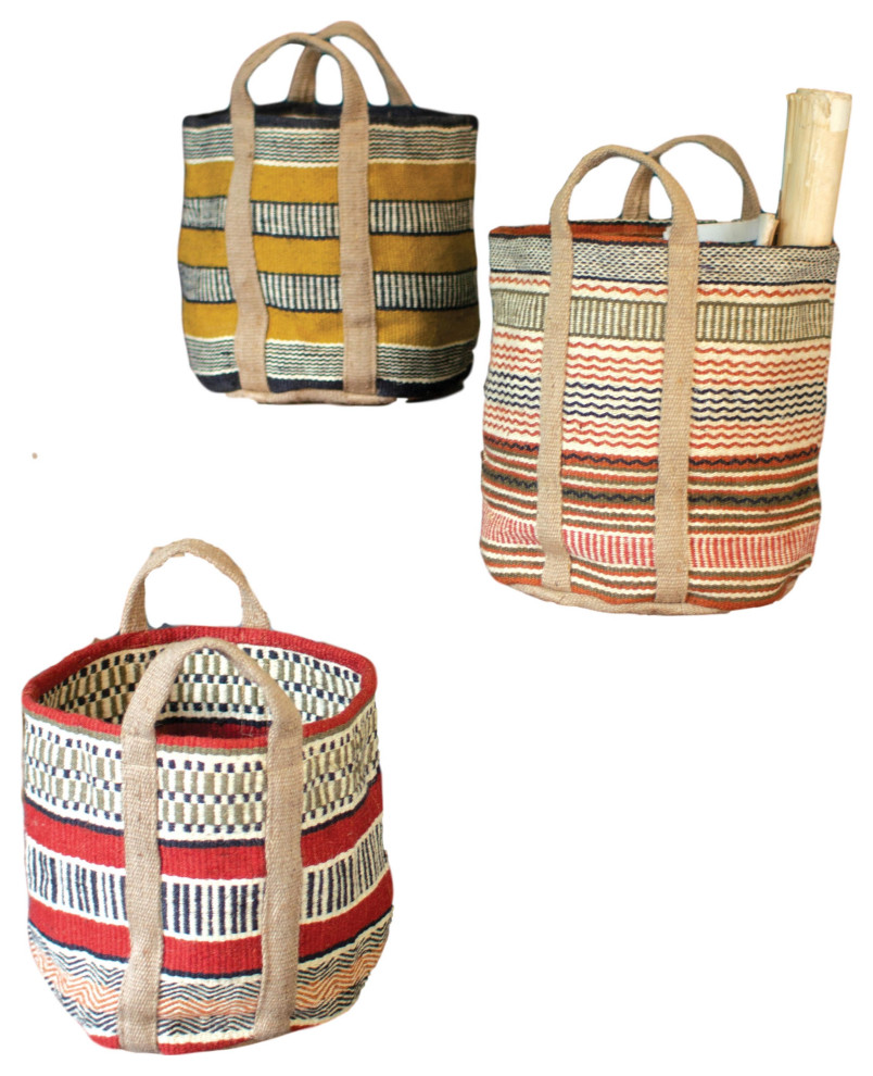 3Piece Set 18" Woven Jute Storage Basket Handles Blanket Book Toy