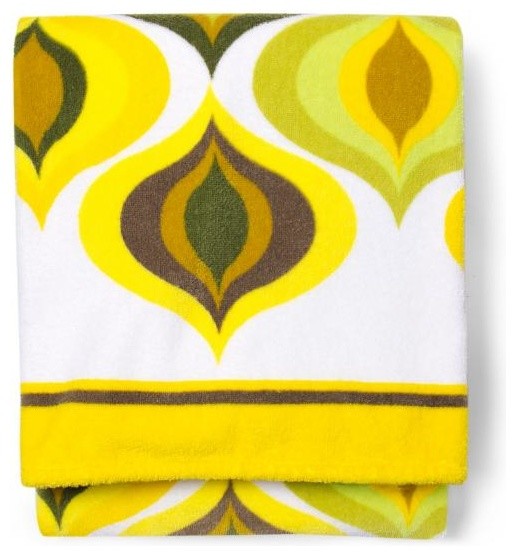Yellow and Green Waves Beach Towel