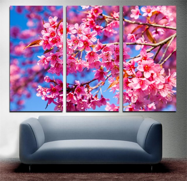 Pink Cherry Tree Blossom Canvas Print, 3 Panel Split, Triptych Wall Art ...
