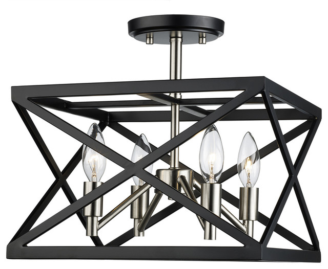 4Light Semi Flushmount in Black / Brushed Nickel Transitional