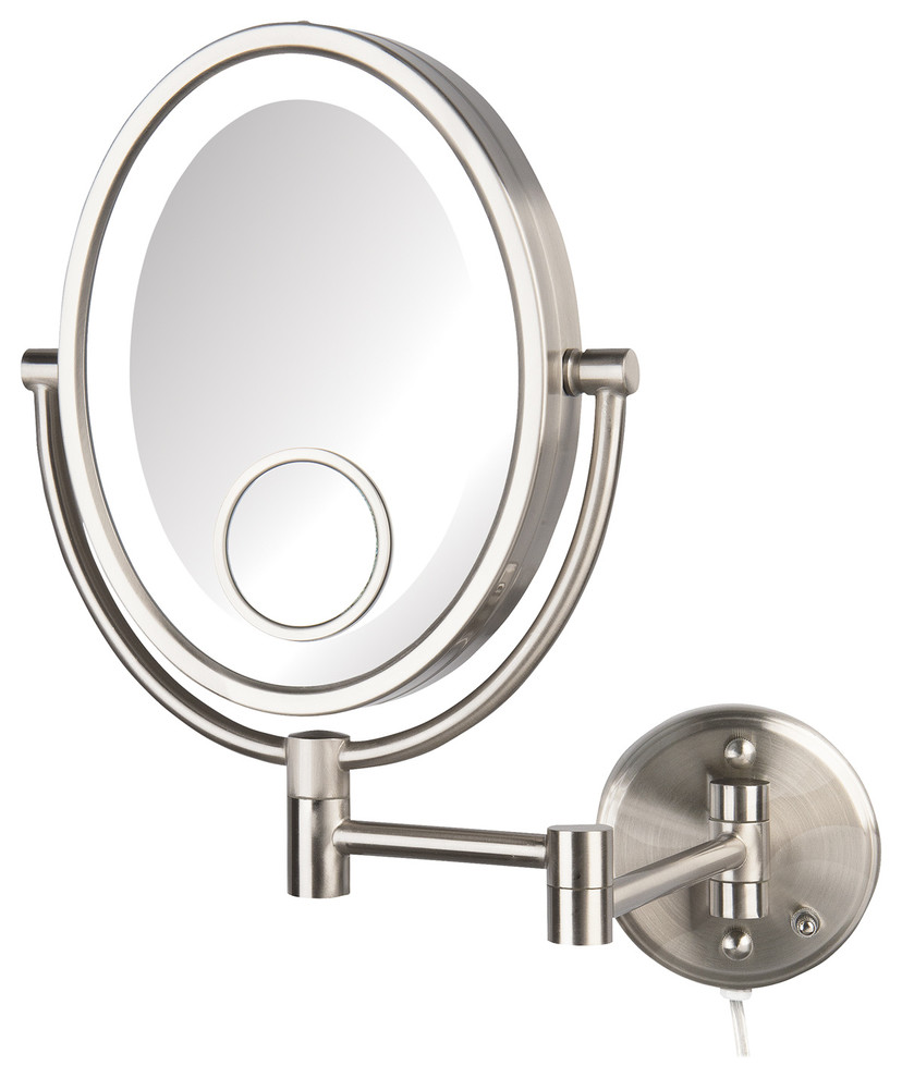 Jerdon Oval LED Lighted Makeup Mirror, Nickel Contemporary Makeup