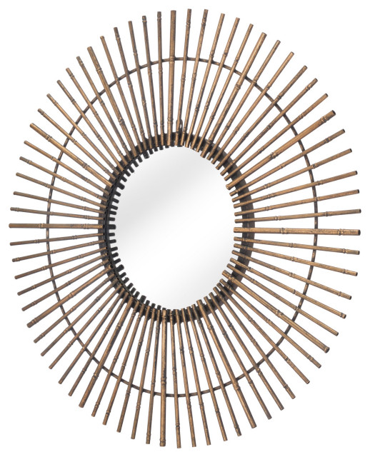 Frame Wall Mirror, Round, Glass, Steel Metal, Gold, Bedroom Living