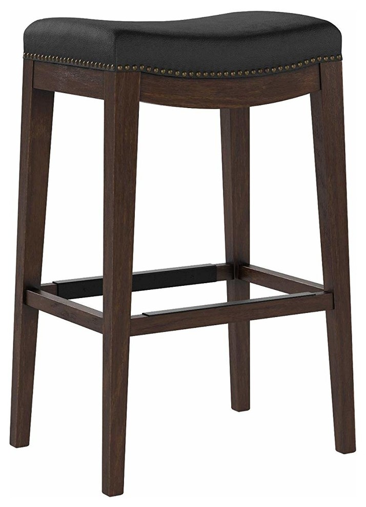 Curved Bar Stool, Hardwood Base With Grain Leather Seat Transitional Bar Stools And Counter