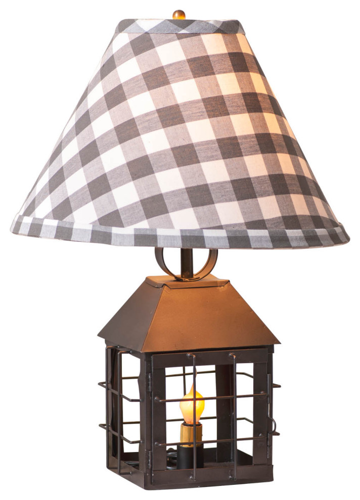 Colonial Lantern Lamp with Gray Check Shade