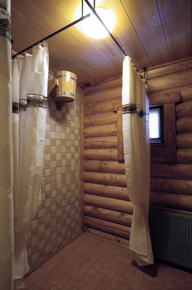 Интерьер бани из бревна