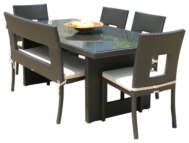Outdoor Wicker All Weather 6 Piece Dining Table Chair And Bench Set Outdoor Wicker All Weather 6 Piece Dining Table Chair And Bench Set