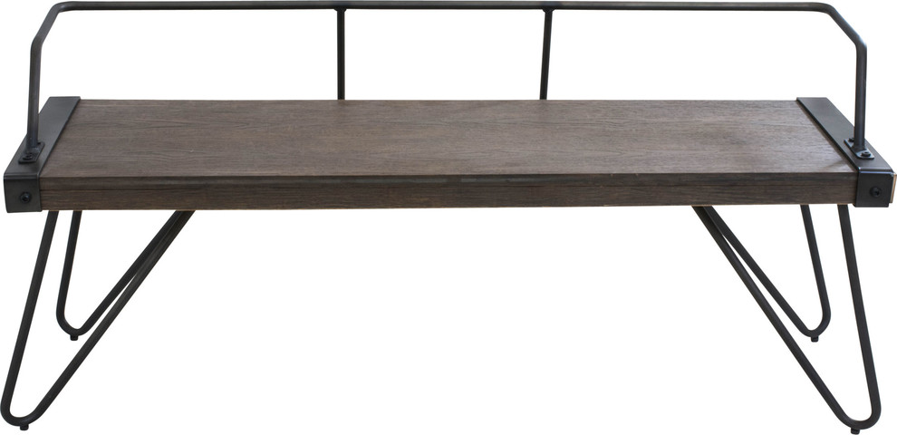 LumiSource Stefani Bench in Antique Metal and Walnut Wood