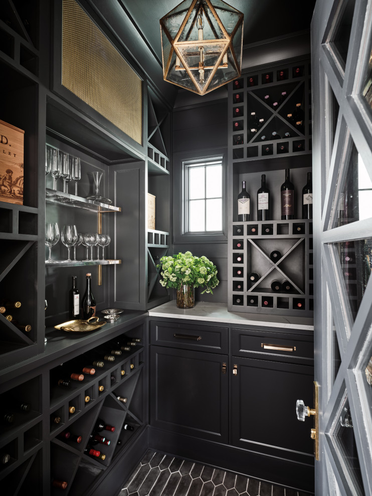 Example of a transitional wine cellar design in Austin