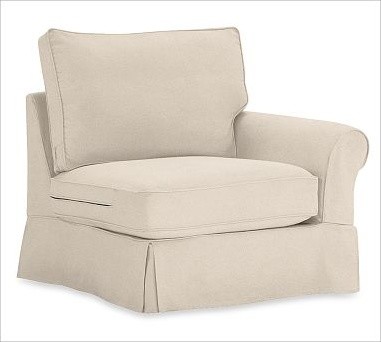 PB Comfort Roll-Arm Slipcovered Right Armchair, Down-Blend Wrap Cushions, everyd