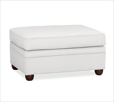 Chesterfield Upholstered Ottoman, Washed/Linen Cotton White