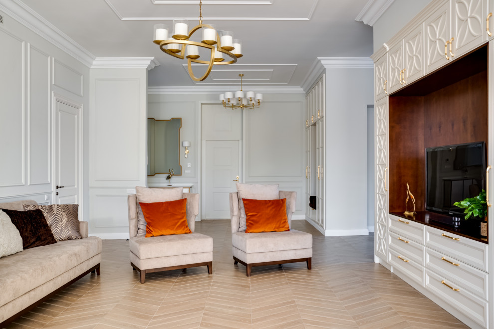 Просторная гостинная с функциональной мебелью