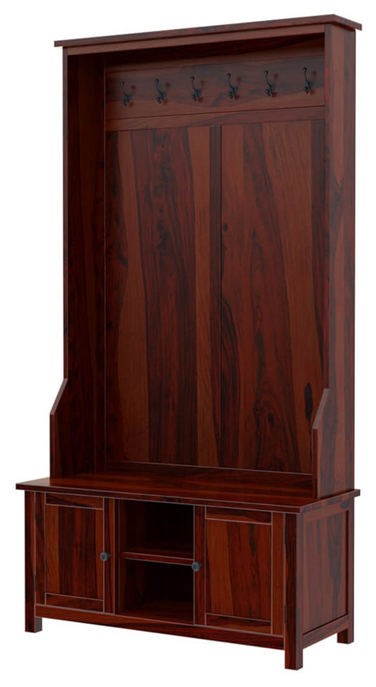 Moundsville Rustic Solid Wood Entryway Hall Tree with Shoe Storage