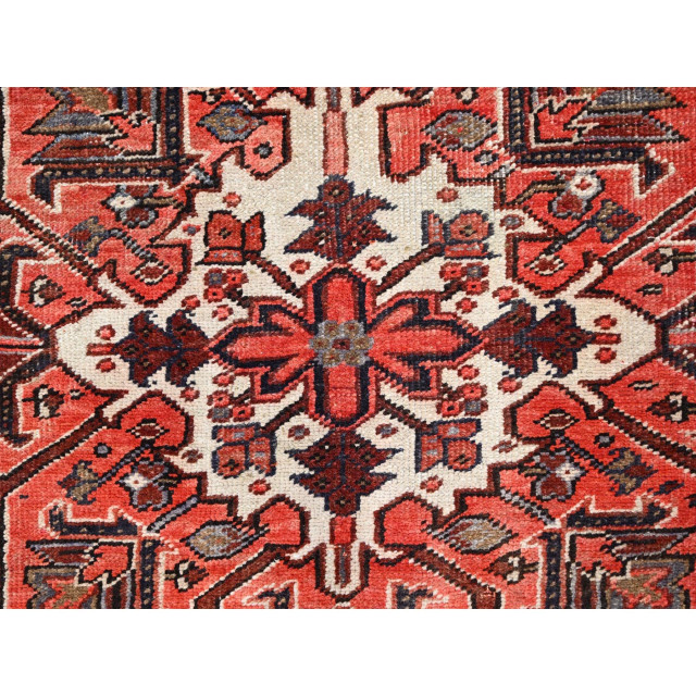 Rosewood Red Wool Hand Knotted Antique Zoroastrian Heris Rug 8' x 12'2 ...