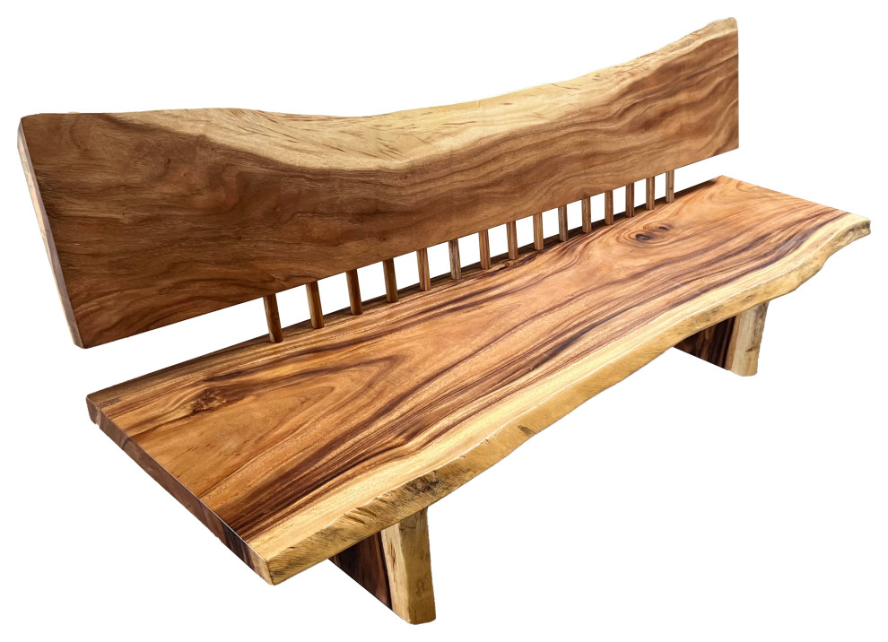 Rustic Homes 60" Acacia Solid Wood Live Edge Bench with Back in Natural -  Rustic - Dining Benches - by Rustic Home Interiors | Houzz