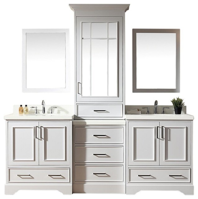 Stafford 85 Double Sink Vanity Set, 72 Inch Double Vanity With Center Tower Cabinet
