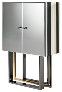 Mirrored Drinks Cabinet With Striped Detailing Modern Drinks