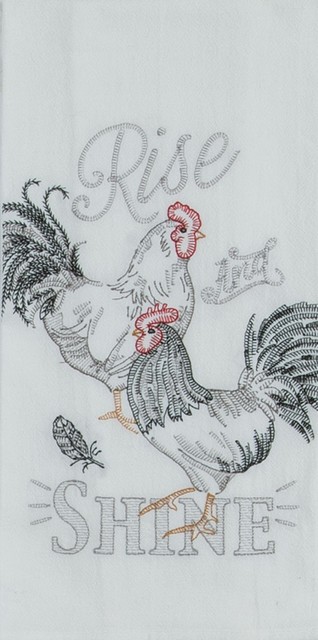Farmers Market Rise and Shine Roosters Embroidered Flour Sack Kitchen Dish - Farmhouse - Dish ...