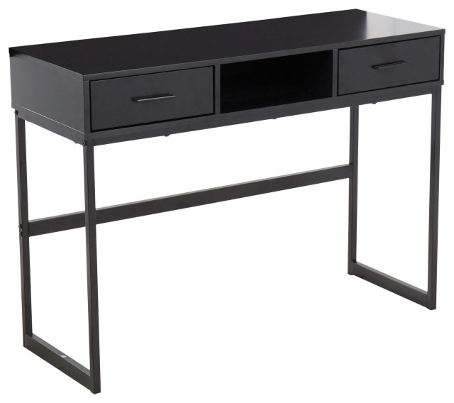 Franklin Contemporary Console Table in Black Metal and Black Wood by