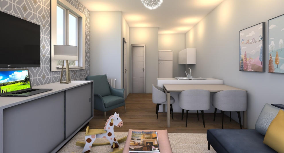 Свежая идея для дизайна: открытая гостиная комната среднего размера в современном стиле - отличное фото интерьера