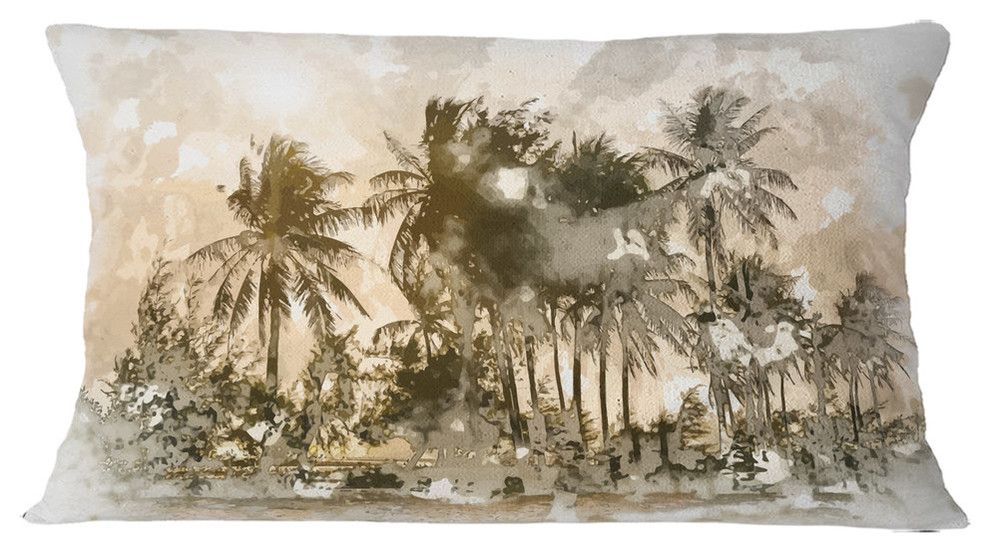 Dark Palms At Sunset Landscape Printed Throw Pillow, 12"x20"