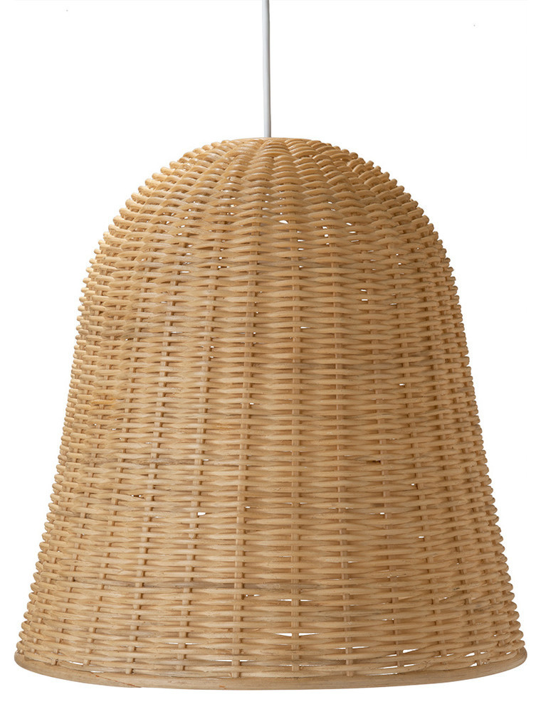 Handwoven Wicker Bell Pendant Lamp, Natural, Natural Brown