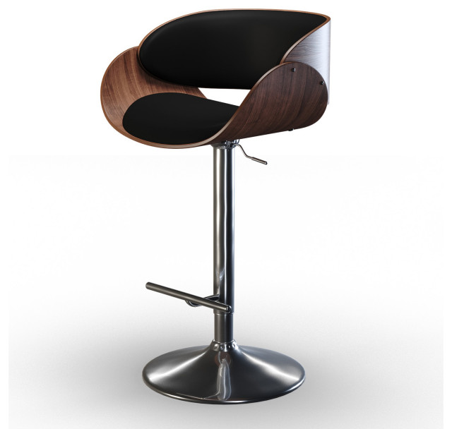 Amery MidCentury Modern Adjustable Swivel Bar Stool, Black Faux