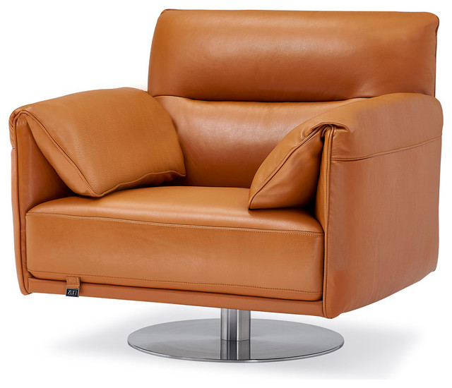 Modern Tampa Swivel Armchair, Leather Swivel Club Chair Brown