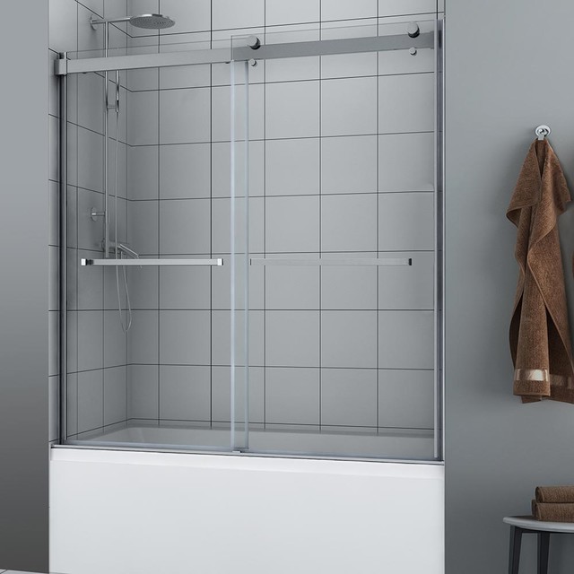 Lagoon Double Roller Tub Door 5 16 Clear Glass Brushed Nickel