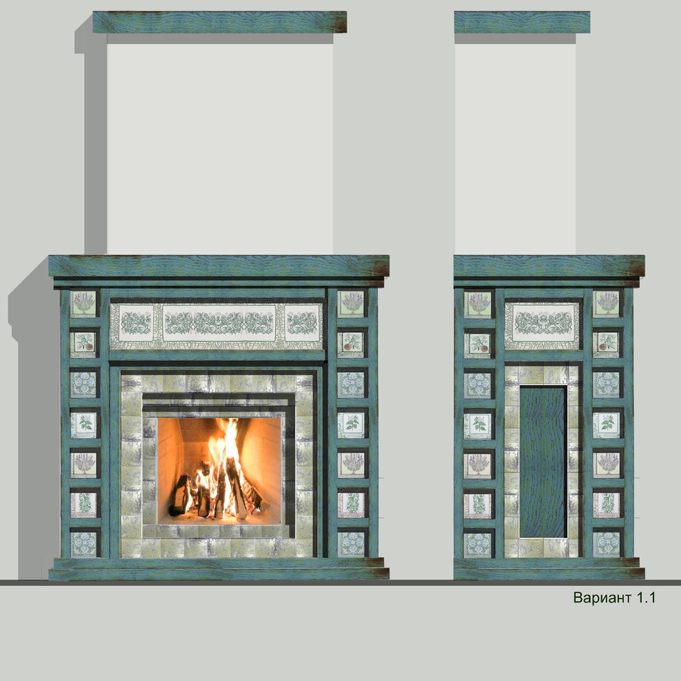 Авторский камин с облицовкой из фарфора с ручной росписью под ключ