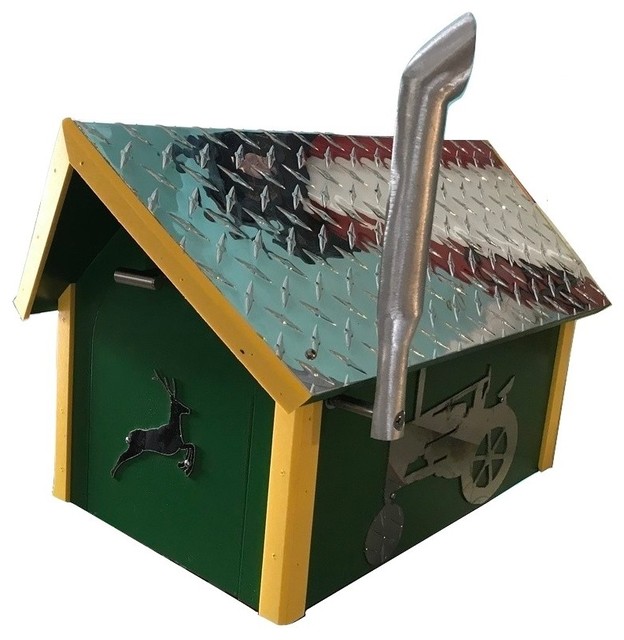Country Farm Tractor Mailbox, Diamond Plate, Green, Yellow Rustic