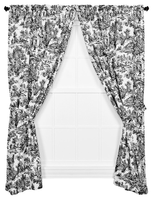Victoria Park Toile Panel Pair Curtains With Tiebacks, Black, 68"x84"