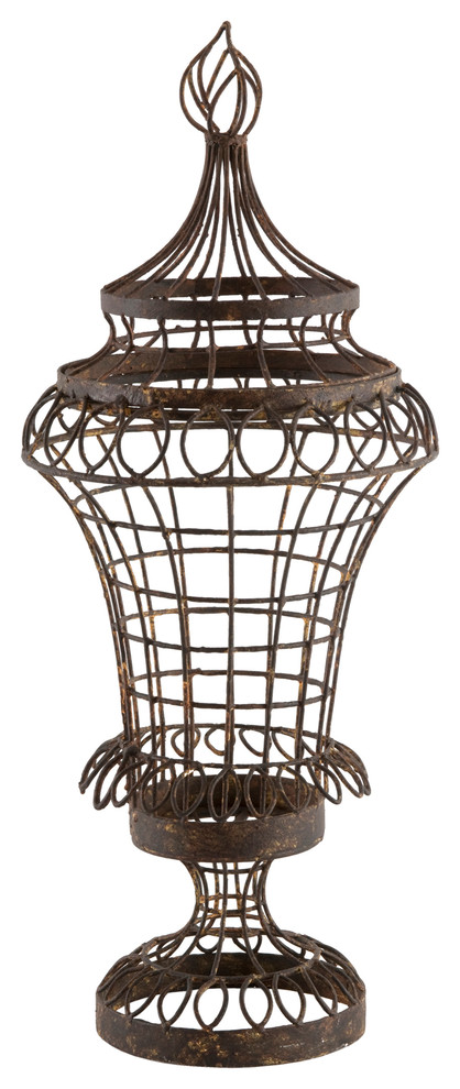 Pair French Cottage Country Wire Leaf Urn with Flame Top- Small