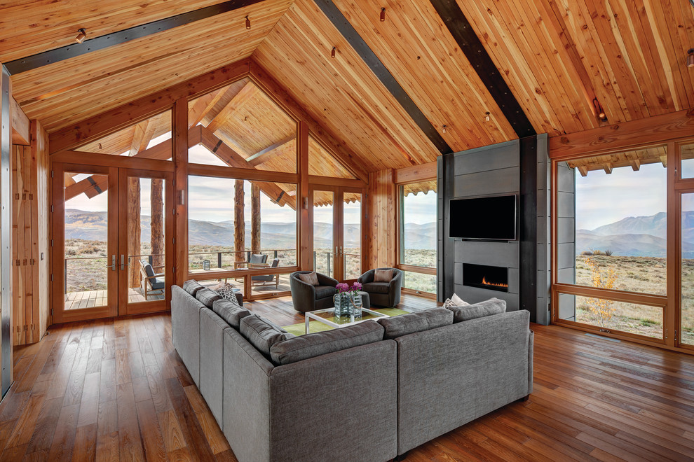 Photo of a country sunroom in Seattle with a ribbon fireplace and a standard ceiling.