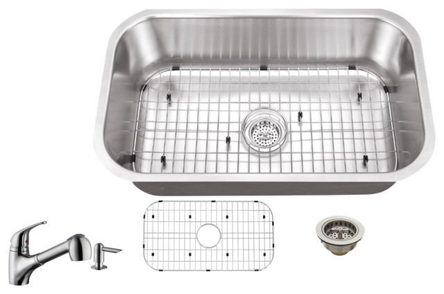 Single Bowl Kitchen Sink With Low Profile Pull Out Kitchen Faucet Contemporary Kitchen Sinks By Magnus Houzz