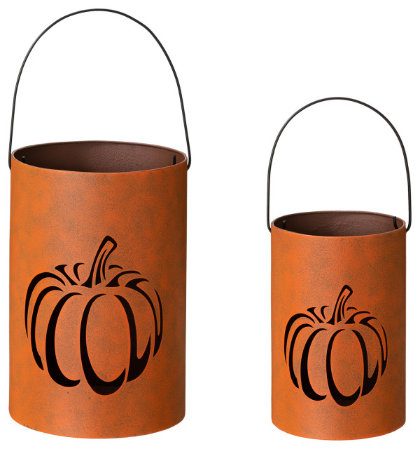 Metal Cutout Pumpkin Bucket,  Set of 2