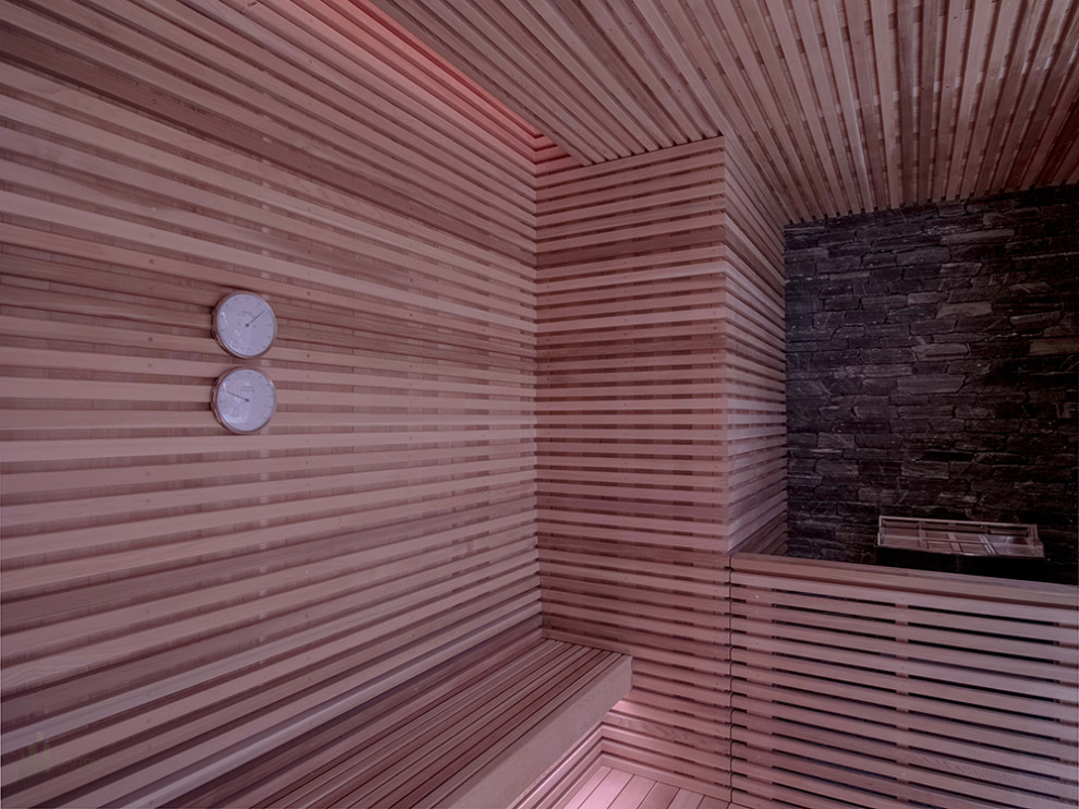 Ispirazione per una stanza da bagno moderna di medie dimensioni con pareti beige, pavimento con piastrelle in ceramica, pavimento grigio e soffitto a cassettoni