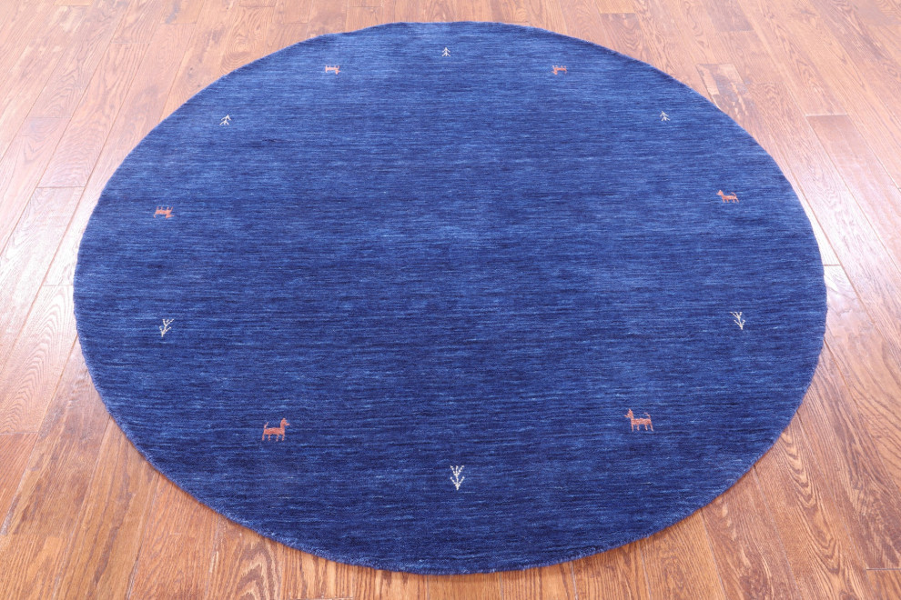 6' Round Handmade Wool Persian Gabbeh Rug Q15036, 6' 0" X 6' 0