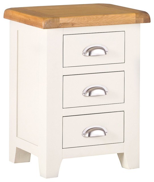 Padstow Ivory Painted Oak Large 3-Drawer Bedside Table