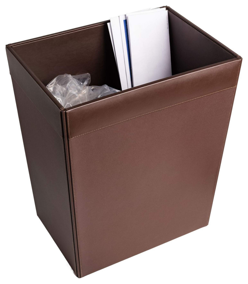 Chocolate Brown Leather 32 Quart Waste Basket Contemporary