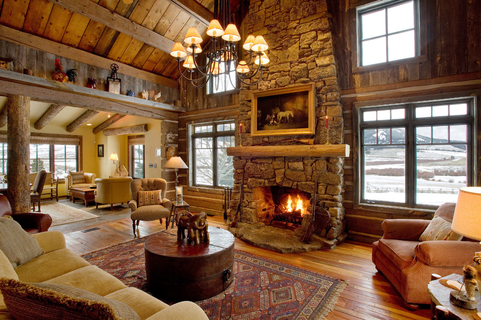 The Homestead Rustic Living Room by Yellowstone Custom Country Homes