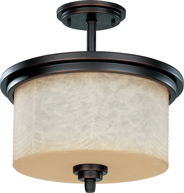 Patina Bronze And Saddle Stone Glass Energy Star Led Semi Flush Ceiling Light