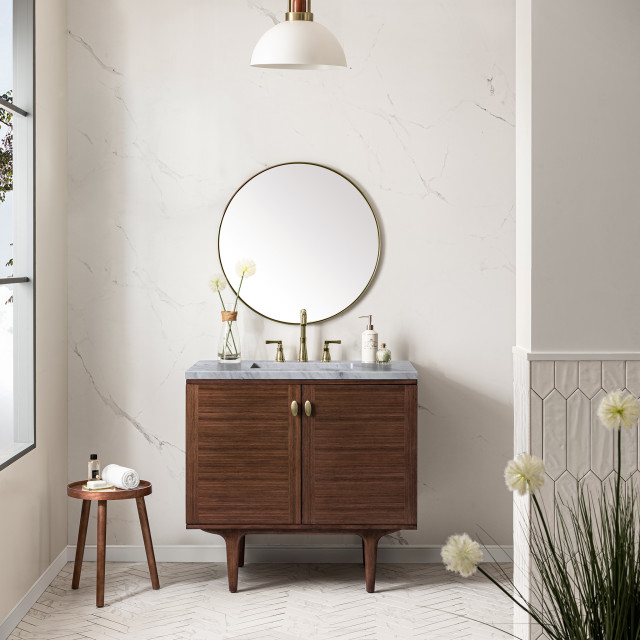 Amberly 30" Single Vanity, Mid-Century Walnut, 36" - Midcentury ...