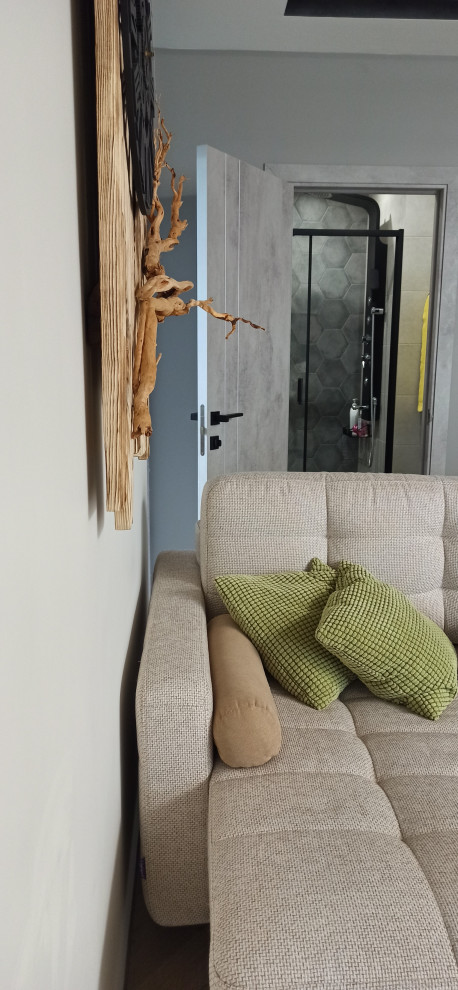 Современный интерьер с элементами лофта и сканди.