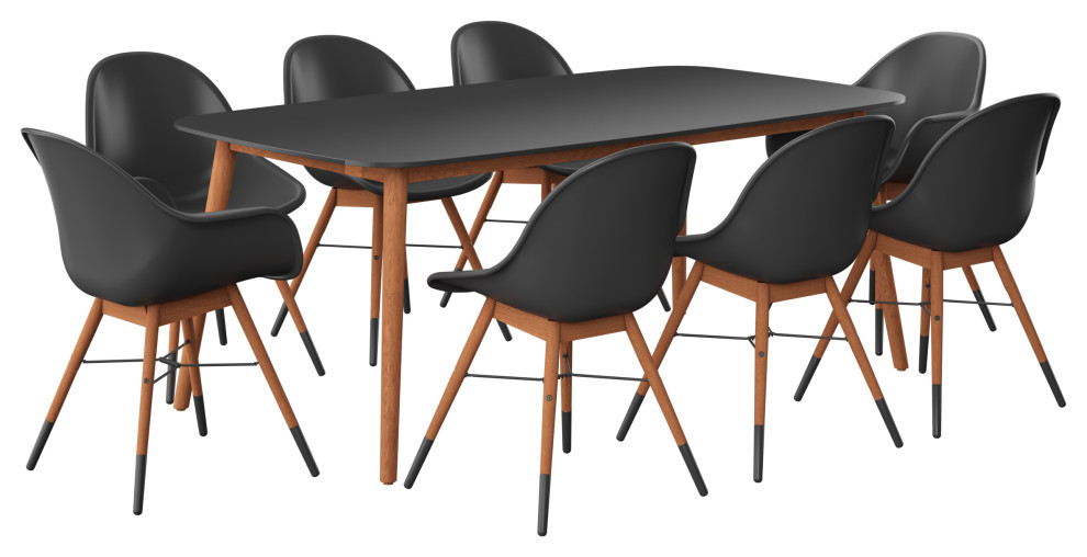 Midtown Concept 7 Piece Rectangular Patio Dining Set, Black Resin Chairs Midcentury Outdoor