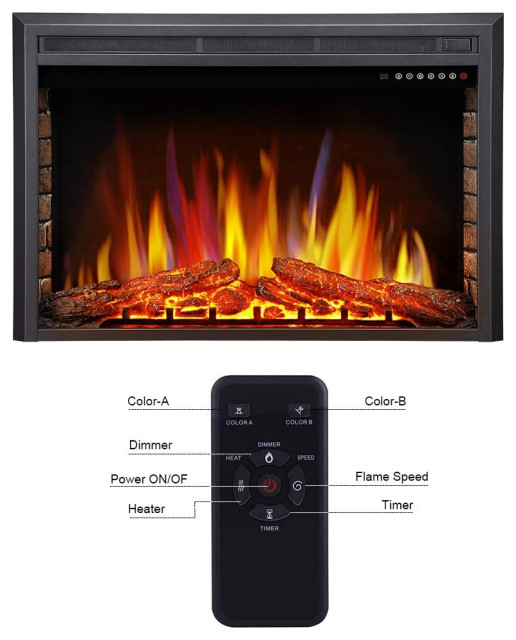 36" Electric Fireplace Insert, Freestanding and Recessed Electric Stove