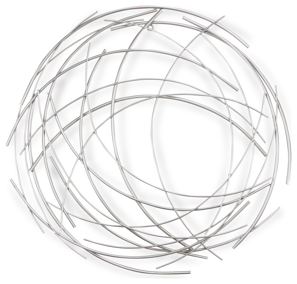 Silver Abstract Round Wall Art Contemporary Metal Wall Art by